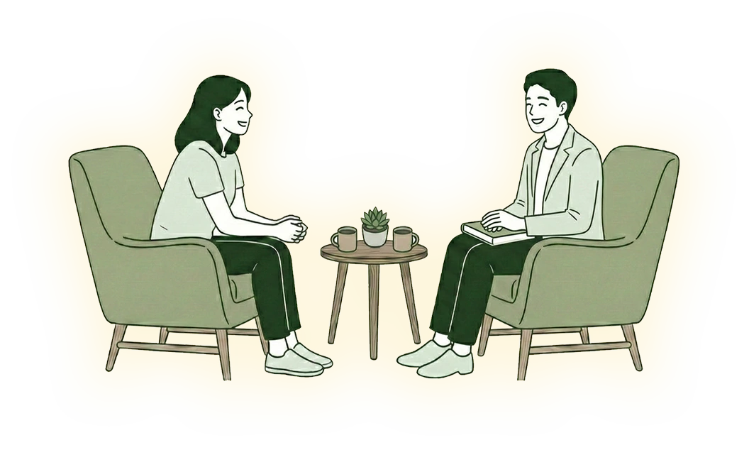 札幌松井こころ相談室でカウンセリングを受けて笑顔になる女性