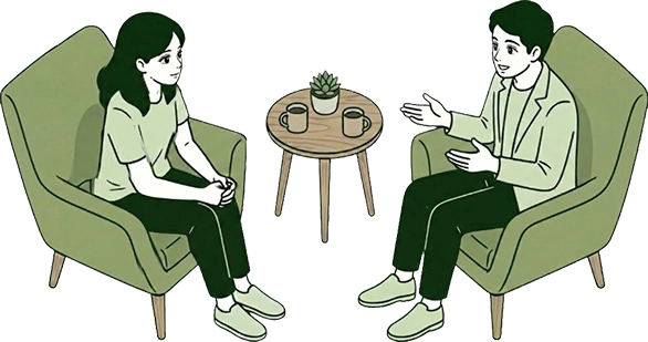 札幌松井こころ相談室でカウンセリングを受けるイラスト